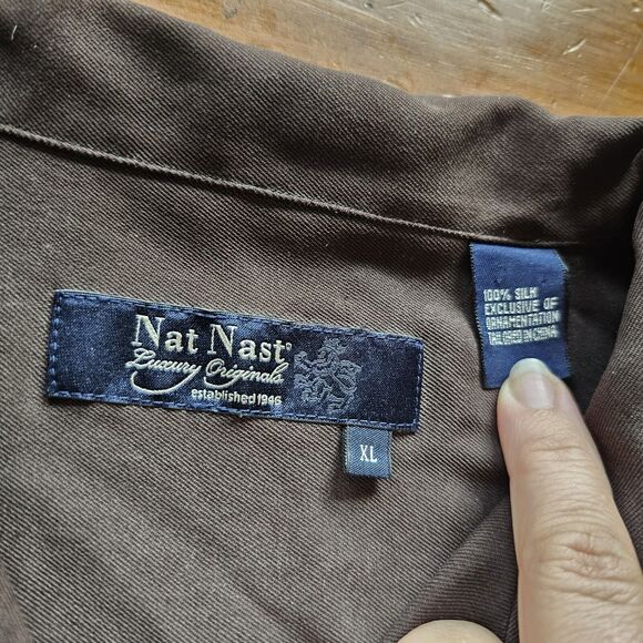 nat nast xl silk Button Up Shirt Black Brown, Cruise, Vacation - Picture 2 of 5